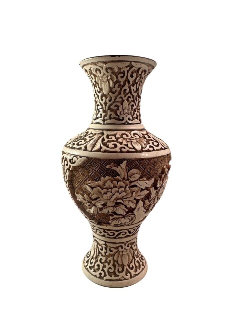 Arnart Dynasty Floral Vase Resin Carved Vintage Asian 1982 Intricate Detailing